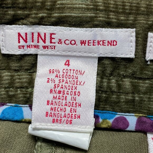 Nine & Co. Olive Corduroy Embroidered Floral A-Line Mini Skirt With Studs Y2K - Picture 9 of 14